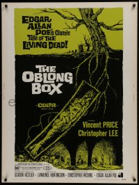 7k094 OBLONG BOX 30x40 1969 Vincent Price, Edgar Allan Poe's tale of living dead, cool horror art!