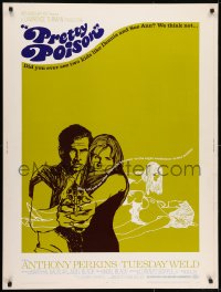 7k101 PRETTY POISON 30x40 1968 cool artwork of psycho Anthony Perkins & crazy Tuesday Weld!