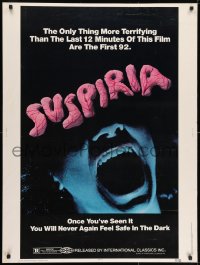 7k125 SUSPIRIA 30x40 1977 classic Dario Argento horror, cool close up screaming mouth image!
