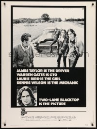 7k137 TWO-LANE BLACKTOP 30x40 1971 James Taylor is the driver, Warren Oates is GTO, Laurie Bird