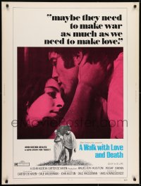 7k143 WALK WITH LOVE & DEATH 30x40 1969 John Huston, Anjelica Huston romantic close up!
