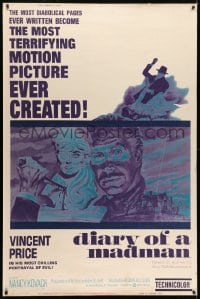 7k277 DIARY OF A MADMAN 40x60 1963 Vincent Price in his most chilling portrayal of evil!