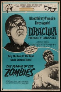 7k284 DRACULA PRINCE OF DARKNESS/PLAGUE OF THE ZOMBIES 40x60 1966 bloodsuckers & undead double-bill!