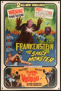 7k301 FRANKENSTEIN MEETS THE SPACE MONSTER/CURSE OF VOODOO 40x60 1965 cool art of alien monsters!