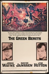 7k308 GREEN BERETS 40x60 1968 John Wayne, David Janssen, Jim Hutton, cool Vietnam War art!