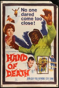 7k312 HAND OF DEATH 40x60 1962 great image of cheesy monster, no one dared come too close!