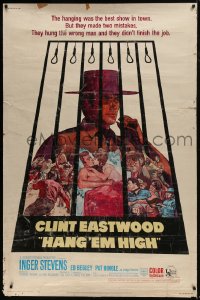 7k313 HANG 'EM HIGH 40x60 1968 Clint Eastwood, they hung the wrong man, cool art by Kossin!