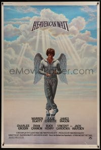7k315 HEAVEN CAN WAIT 40x60 1978 Lettick art of angel Warren Beatty wearing sweats, football!