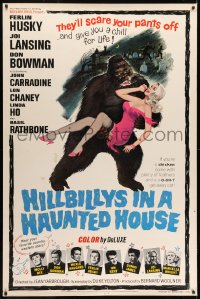 7k318 HILLBILLYS IN A HAUNTED HOUSE 40x60 1967 country music, art of wacky ape carrying sexy girl!