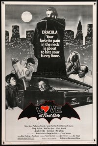 7k339 LOVE AT FIRST BITE 40x60 1979 AIP, wacky vampire image of George Hamilton as Dracula!