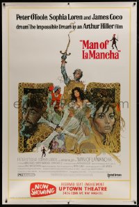 7k342 MAN OF LA MANCHA 40x60 1972 Peter O'Toole, Sophia Loren, cool Ted CoConis art!