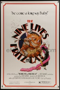 7k360 NINE LIVES OF FRITZ THE CAT 40x60 1974 AIP, Robert Crumb, art of smoking cartoon feline!