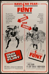 7k366 OUR MAN FLINT/IN LIKE FLINT 40x60 1967 James Coburn, Flint Double-bill, Bob Peak art!