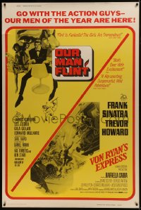 7k367 OUR MAN FLINT/VON RYAN'S EXPRESS 40x60 1966 James Coburn, Frank Sinatra, action double-bill!