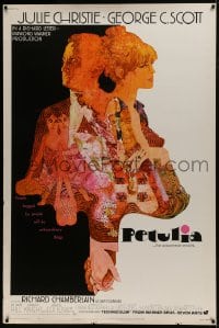 7k371 PETULIA 40x60 1968 cool artwork of pretty Julie Christie & George C. Scott by Bob Peak!