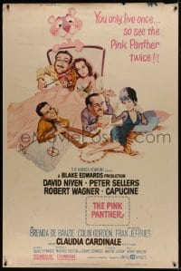 7k372 PINK PANTHER style Y 40x60 1964 wacky art of Peter Sellers & David Niven by Jack Rickard!