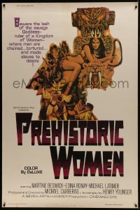 7k377 PREHISTORIC WOMEN 40x60 1966 Hammer, Slave Girls, art of sexiest cave babe with whip!