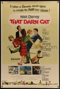 7k404 THAT DARN CAT 40x60 1965 great art of Hayley Mills & Disney Siamese feline!