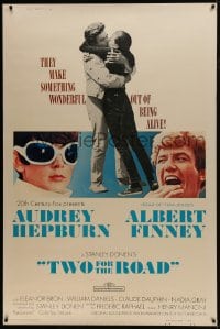 7k414 TWO FOR THE ROAD 40x60 1967 Audrey Hepburn & Albert Finney embrace, directed by Stanley Donen!