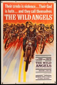 7k422 WILD ANGELS 40x60 1966 classic art of biker Peter Fonda & sexy Nancy Sinatra on motorcycle!