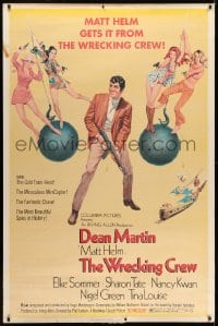 7k428 WRECKING CREW 40x60 1969 McGinnis art of Dean Martin as Matt Helm with sexy spy babes!