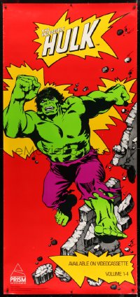 7k167 INCREDIBLE HULK 34x74 video poster 1985 Marvel, great art of him with destroyed wall!