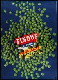 7k208 FINDUS 36x51 Swiss advertising poster 1960s cool image of many peas surrounding package!