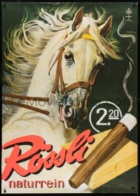 7k217 ROSSLI 36x50 Swiss advertising poster 1956 Hugentobler art of rearing horse & smoking cigar!