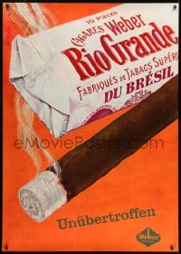 7k222 WEBER 36x51 Swiss advertising poster 1956 featuring Alfred Koella art, burning cigar!