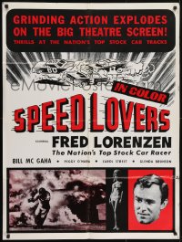 7k121 SPEED LOVERS 30x40 1968 racer Fred Lorenzen, cool art of early stock cars & sexy woman!