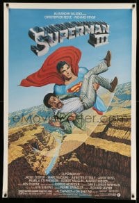 7k011 SUPERMAN III half subway 1983 art of Reeve flying with Richard Pryor by Salk!