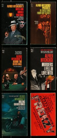 7m173 LOT OF 6 ALFRED HITCHCOCK PAPERBACK BOOKS 1960s-1970s he's shown on most of the cover art!