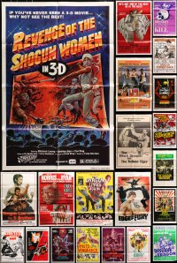 7m077 LOT OF 55 FOLDED KUNG FU ONE-SHEETS 1960s-1980s great images from martial arts movies!
