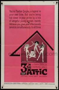 7p003 3 IN THE ATTIC 1sh 1968 Yvette Mimieux, great sexy artwork of naked girls dancing!