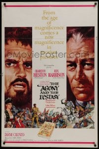 7p010 AGONY & THE ECSTASY roadshow 1sh 1965 Terpning art of Charlton Heston & Rex Harrison!