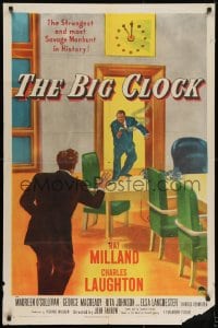 7p041 BIG CLOCK style A 1sh 1948 Ray Milland in the strangest and most savage manhunt in history!