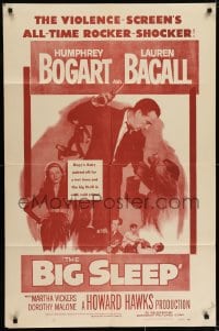 7p042 BIG SLEEP 1sh R1956 Humphrey Bogart, sexy Lauren Bacall, Howard Hawks