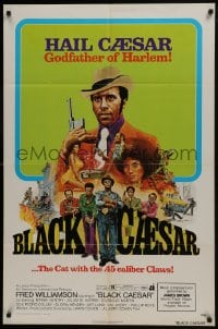 7p045 BLACK CAESAR 1sh 1973 AIP Williamson blaxploitation, Godfather of Harlem art by G. Akimoto!
