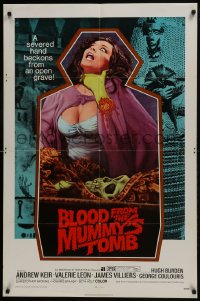 7p047 BLOOD FROM THE MUMMY'S TOMB 1sh 1972 Hammer, art of sexy woman strangled by severed hand!