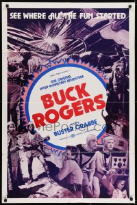 7p072 BUCK ROGERS 1sh R1966 Buster Crabbe sci-fi serial, see where all the fun started!