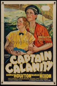 7p094 CAPTAIN CALAMITY 1sh 1941 wonderful art of George Huston and Nixon on ship, ultra rare!