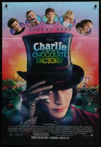 7p112 CHARLIE & THE CHOCOLATE FACTORY advance DS 1sh 2005 July 15 style, Johnny Depp as Willy Wonka!