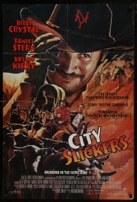 7p120 CITY SLICKERS advance 1sh 1991 great artwork of cowboys Billy Crystal & Daniel Stern!