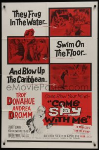 7p135 COME SPY WITH ME 1sh 1967 Troy Donahue spy spoof, Andrea Dromm, they blow up the Caribbean!