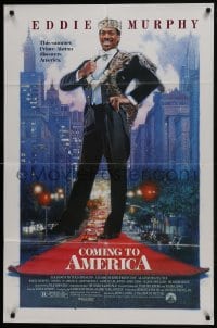 7p136 COMING TO AMERICA 1sh 1988 great artwork of African Prince Eddie Murphy by Dellorco!