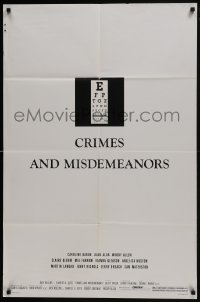 7p150 CRIMES & MISDEMEANORS style A 1sh 1989 Woody Allen directs & stars, eye chart image!