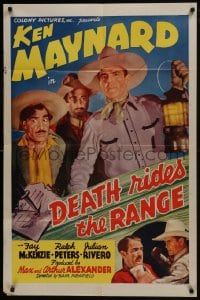 7p183 DEATH RIDES THE RANGE 1sh 1940 great c/u of cowboy Ken Maynard, art of dagger in note!