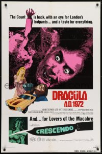 7p215 DRACULA A.D. 1972/CRESCENDO 1sh 1972 Hammer horror double-bill, vampires & gore!