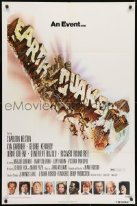 7p225 EARTHQUAKE 1sh 1974 Charlton Heston, Ava Gardner, cool Joseph Smith disaster title art!