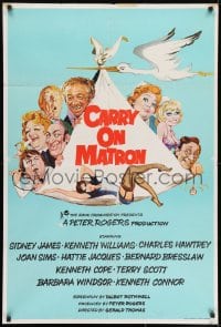 7p099 CARRY ON MATRON English 1sh 1972 wacky art of stork carrying top cast by Arnaldo Putzu!